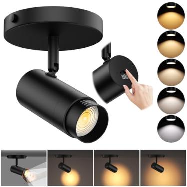 Imagem de AIBISOD Holofote de teto LED de 5 cores com zoom de 10 W, luz de teto direcional, ajustável, luz de teto, preta, regulável, montagem embutida, iluminação de destaque 15-60° para cozinha 1000lm CRI90