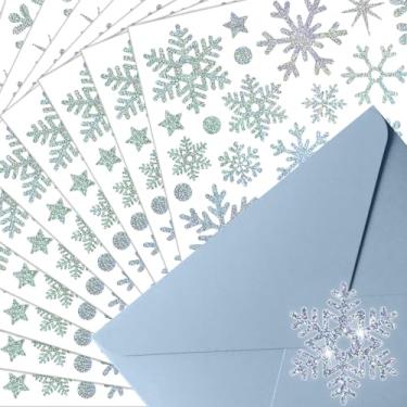 Imagem de Adesivo de floco de neve com selo de envelope de Natal com glitter, etiqueta de inverno, floco de neve, adesivos para caixa de cartão, decoração de artesanato doméstico (prata, 10 folhas)