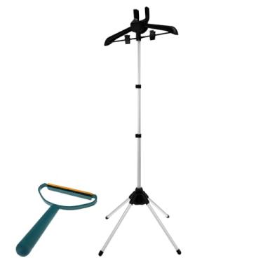 Imagem de Suporte de vaporizador para roupas, suporte para vaporizador de roupas com removedor de fiapos, cabide dobrável para roupas a vapor, suporte telescópico para vaporizador, 85-160 cm (preto)