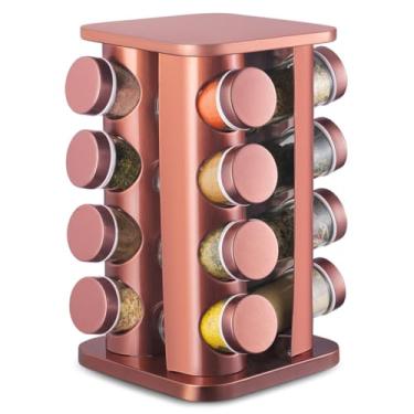 Imagem de Porta Temperos 16 Potes Base Giratório Quadrado Aço Inox(Rose Gold (Bronze))