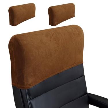 Imagem de Buenanir Capa elástica para encosto de cabeça para cadeira de escritório, protetor de cabeça de veludo para cadeiras de escritório, encosto de cabeça para cadeiras de computador com encosto alto