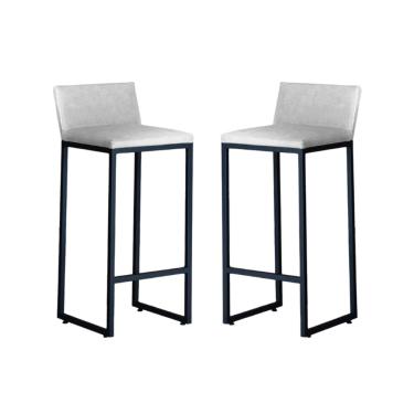 Imagem de Kit 2 Banquetas Alta Dani Reforçada Decorativa Balcão Bancada Cozinha Bar Base Preta Courino