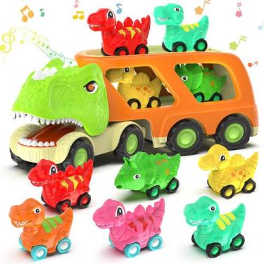 Imagem de Caminhão de dinossauro Veslier Dino Transport com 6 carros de dinossau