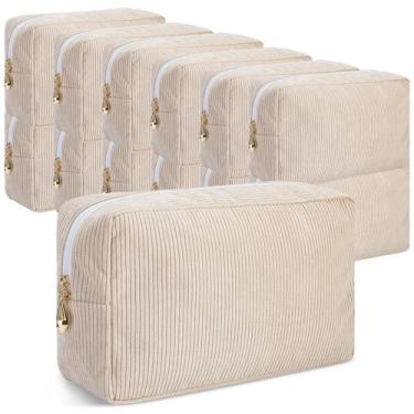 Imagem de Bolsa de maquiagem Amylove Christmas Corduroy, 12 peças, rosa bege