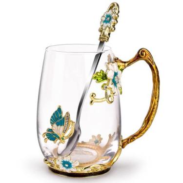 Imagem de Conjunto de caneca de café de vidro OEAGO Butterfly Enamel com colher
