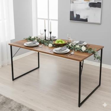 Imagem de Mesa Industrial 1,20m x 0,80m Estrutura de Metal Tampo MDF - Cozinha, Jantar, Escritório (Freijó)