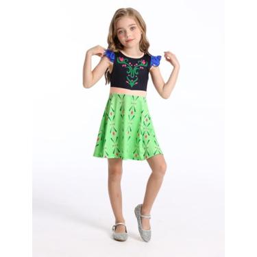 Imagem de Vestido de princesa com estampa de neve e gelo e manga esvoaçante para meninas, Verde, 9-10 Anos