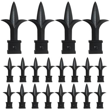 Imagem de Acabamento de lança de cerca majestosa de alumínio - piquete quadrado de 9,5 cm, tampas decorativas para cerca de ferro forjado, tampa de poste ornamental durável resistente à ferrugem, preto