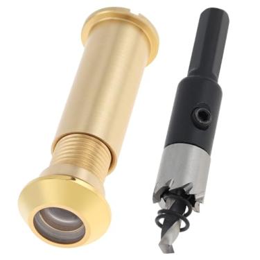 Imagem de HOJLKLD Visualizador de porta de 12 mm, orifício espião de latão sólido de 160 graus com broca para portas de 3,5 a 6,5 cm, visualizador de porta de 1,27 cm para home office hotel (dourado)
