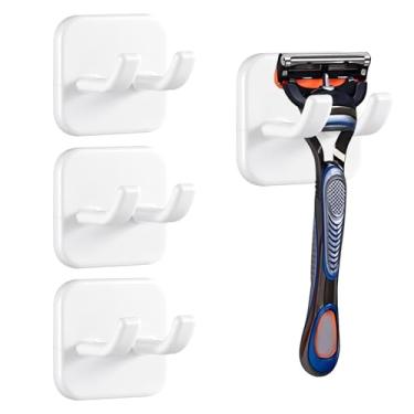 Imagem de YINARONG Suporte de lâmina autoadesivo para chuveiro – pacote com 4, ganchos impermeáveis sem broca, organizador de banho forte e pegajoso para toalhas, chaves, bucha, chapéus, lâminas (branco)