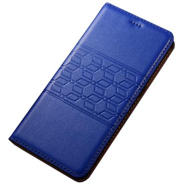 Imagem de POYUFRG Capa de couro genuíno para Xiaomi 17 Pro Max/17 Pro/17, capa carteira de negócios vintage flip magnética com compartimento para cartão, azul, 17