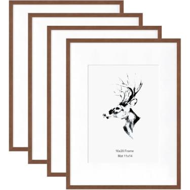 Imagem de Yaetm Porta-retrato de 40,6 x 50,8 cm, fosco para 28 x 35 cm, marrom nogueira, moldura de madeira maciça, 40,6 x 50,8 cm, para fotos, pôsteres e impressões de arte, suporte de parede horizontal e