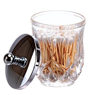 Imagem de ZIVQEXMURL Suporte Qtip, frascos de boticário de vidro transparente de 293 ml com tampas prateadas para organização de banheiro e armazenamento de mesa, frascos de boticário de vidro grosso para