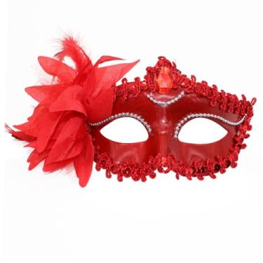 Imagem de MYMENU Máscara veneziana feminina de strass brilhante para fantasia de Halloween, cosplay, festa, baile de formatura, com decoração de flores (vermelha)