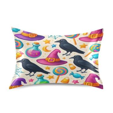 Imagem de Wassud Fronha de cetim para cabelo e pele chapéus de bruxa coloridos fronhas de seda lisa tamanho queen fronhas respiráveis com fecho de envelope