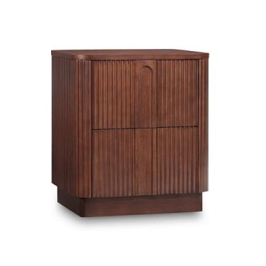 Imagem de Teamson Home Potomac Mesa de cabeceira moderna de 50 cm de largura com 2 gavetas com moldura de madeira maciça, mesa de cabeceira, móveis de quarto com padrão de palheta em estilo escandinavo