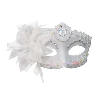 Imagem de MYMENU Máscara veneziana feminina de strass brilhante para fantasia de Halloween, cosplay, festa, baile de formatura, com decoração de flores (branca)