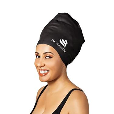 Imagem de Touca De Natação Hidroginástica Banho Cabelo Dreadlock Longo DaMinhaCor (XG, Preto)