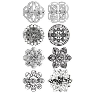 Imagem de Ofeiyaa 8 peças cardigã suéter camisa clipes de colarinho retrô celta flor xaile casaco capa capa vestido fecho apertado broches vintage conjunto de clipes para mulheres prata, Metal, Sem Pedra