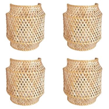 Imagem de Kit 4 Arandela Fibra Natural Bambu Artesanal Boho Quarto