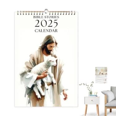 Imagem de Calendário bíblico 2025-2025 calendário cristão de parede 2024-2025 | calendário de parede de 12 meses | natureza, aquarelas, pinturas de paisagem, ideia de presente de Natal