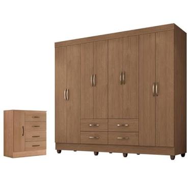 Imagem de Guarda Roupa Casal Porto com Cômoda Lite 4 Gavetas 1 Porta Carvalho OAK - Móveis Leão