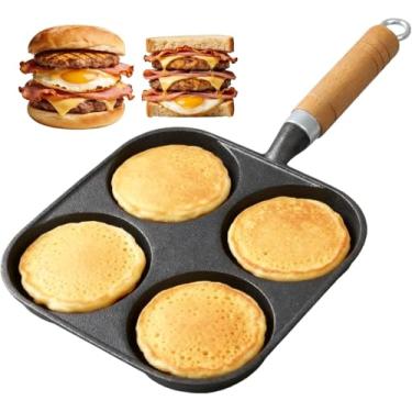 Imagem de Komost Frigideira de ovo de ferro fundido pequena com 4 furos, frigideira de omelete, frigideira de café da manhã para ovos, panquecas, plett crepes, adequada para fogão a gás e panelas de indução
