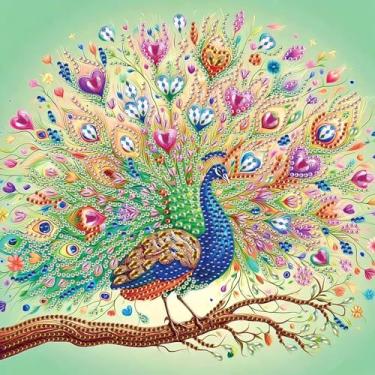 Imagem de Kits de pintura de diamante para adultos, kits de arte de diamante de forma especial pavão 5D para iniciantes, pintura de strass de cristal para decoração de parede de casa, 30 x 30 cm