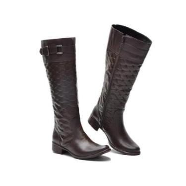 Imagem de Bota Feminina Montaria Couro Matelassê Cano Alto Moderna-Feminino
