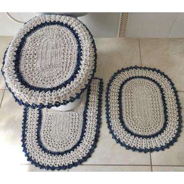 Imagem de Jogo de Banheiro Crochê Bico Colorido 3 Peças - Myrna Crochê, Azul Beb