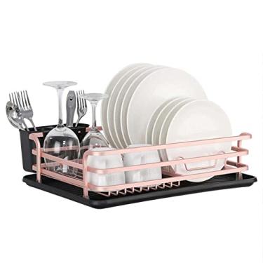 Imagem de Escorredor de louça de alumínio à prova de ferrugem, escorredor de pratos à prova de ferrugem com drenagem, bandeja compacta removível organizador de bancada de cozinha, 42 x 12,4 x 30 cm