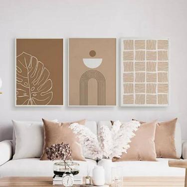 Imagem de Kit 3 Quadros Abstratos Textura Marrom 24X18Cm Branca