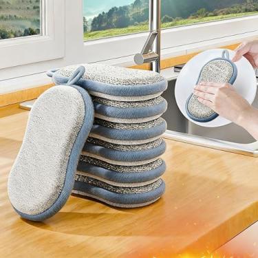 Imagem de Esponjas de prato de cozinha esponja para lavar louças, limpeza de cozinha, para todos os fins, pacote com 6, não arranha, lado áspero para panelas antiaderentes, lado esfoliante de microfibra macia