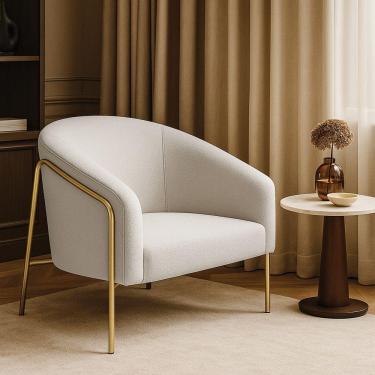 Imagem de Poltrona Sala Industrial Alta Dourado Stella Bouclê Cinza D03 - D'rossi