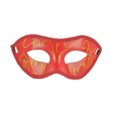 Imagem de Máscara de festa de plástico com meia capa facial vermelha para aniver