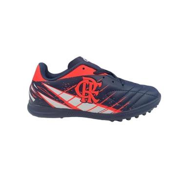 Imagem de Chuteira Flamengo Oxn Avanti 3 Society Pro Pvc - Infantil - Marinho/Branco/Coral-Unissex