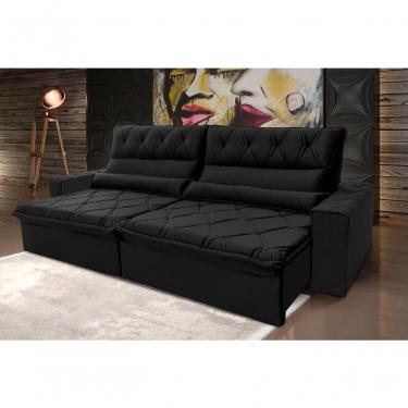 Imagem de Sofá Retrátil Reclinável França 3,00m Suede Velut Preto Molas No Assento - King House
