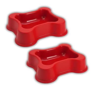 Imagem de 2x Comedouro Pet Linha Osso (300ml) Cor Vermelho FAMAPET