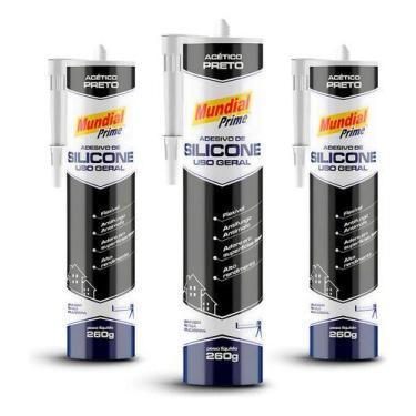 Imagem de Kit 3 Cola Silicone Acético Uso Geral 260g Preto Mundial Prime - AEROF