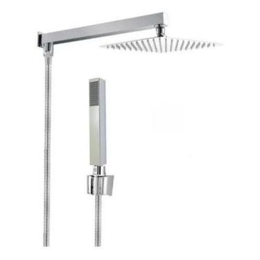 Imagem de Kit Ducha 25x25 Cm Com Braço Parede Ducha Manual Cromado Inox Dc-7017b
