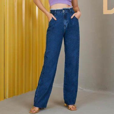 Imagem de Calça Feminina Pantalona Wide Leg Jeans Cintura Alta - Max Denim, 44, 