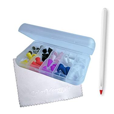 Imagem de ColorYourLife Pacote com 50 pontas de silicone para Apple Pencil 2ª geração com pano de microfibra em uma caixa transparente (multicolorida)