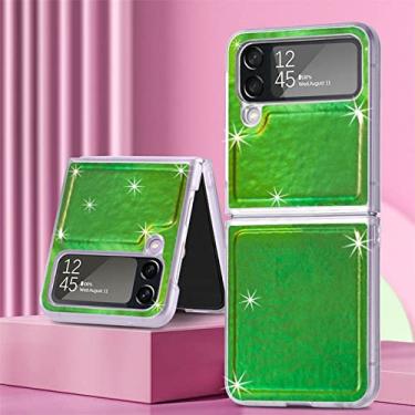 Imagem de Capa de telefone com suporte de anel de luxo brilhante para Samsung Galaxy Z Flip 4 flip4 Flip4 Capa macia de carregamento magnético sem fio, Capa GreenLaser, para Samsung Z flip4