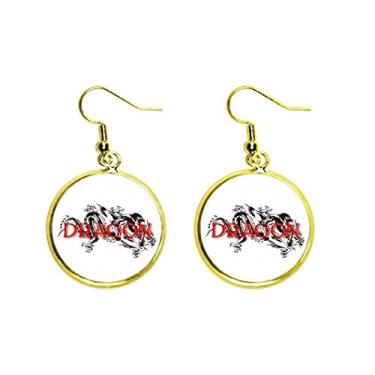 Imagem de Brinco feminino com pingente de dragão do leste oeste com orelhas douradas