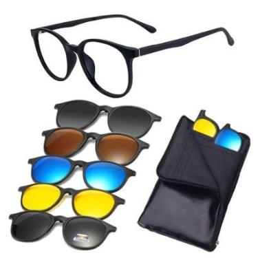 Imagem de Armação de Óculos de Grau Feminino Masculino de Sol Clip On Polarizado Quadrado Magnético-Unissex