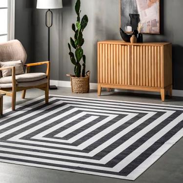 Imagem de nuLOOM Tapete Sharri moderno listrado lavável à máquina, 10,6 x 15,2 cm, cinza