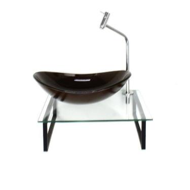 Imagem de Kit Cuba de Vidro Oval 10cm Tampo 40cm com Suporte Torneira Válvula Marrom