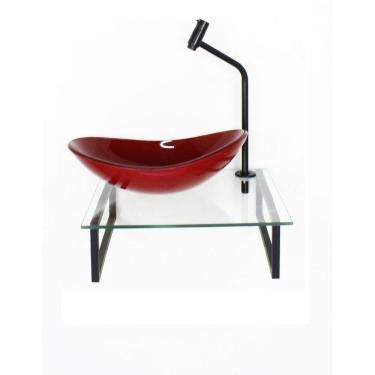 Imagem de Kit Cuba de Vidro Oval 10cm com Tampo 40cm e Suporte Vermelho Ferrari