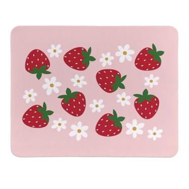 Imagem de Rusenbao Mouse pad fofo de morango, pequenos tapetes de mouse rosa para mulheres e meninas, acessórios de mesa de morango floral feminino mousepad para base antiderrapante, computador, laptop