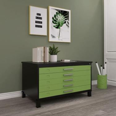 Imagem de Mapoteca Mont 5 Gavetas 71,3cm X 120,4cm Aço Preto/Verde